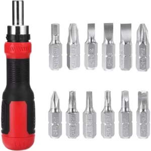 13 in 1 Ratcheting Screwdriver 6" Portable Multi-Bit Magnetic Ratchet Screw Driver with 12pcs Slotted/Philips/Torx/Square Bits
